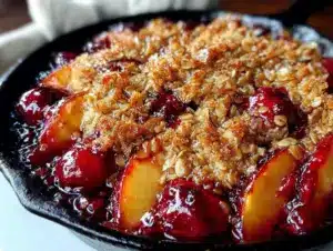 easy honey peach crisp recipe - featured image
