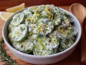 fresh creamy dill cucumber salad - featured image