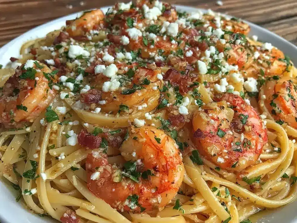 garlic butter shrimp linguine - featured image