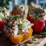 healthy high-protein tuna salad stuffed mini peppers - featured image