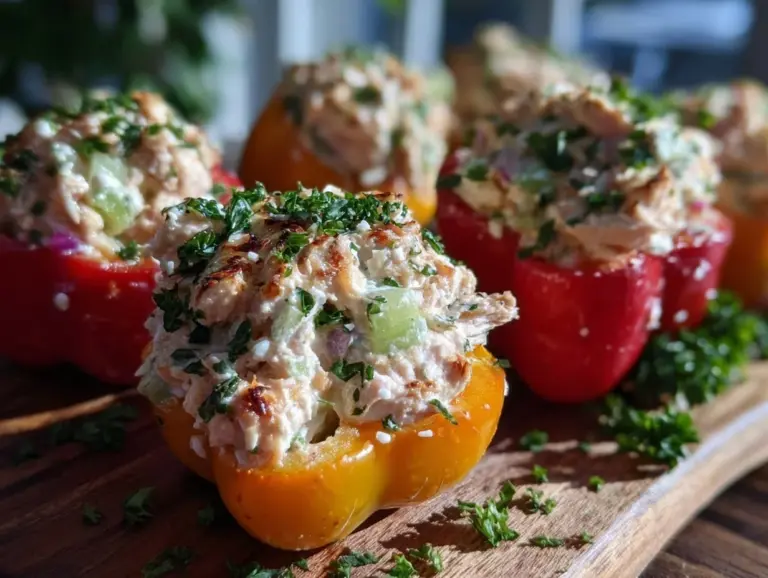 healthy high-protein tuna salad stuffed mini peppers - featured image