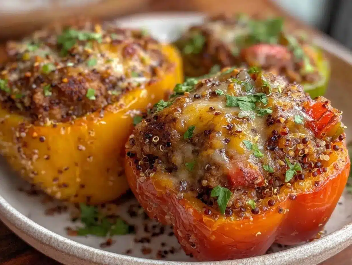 healthy high-protein turkey and quinoa stuffed bell peppers preparation steps
