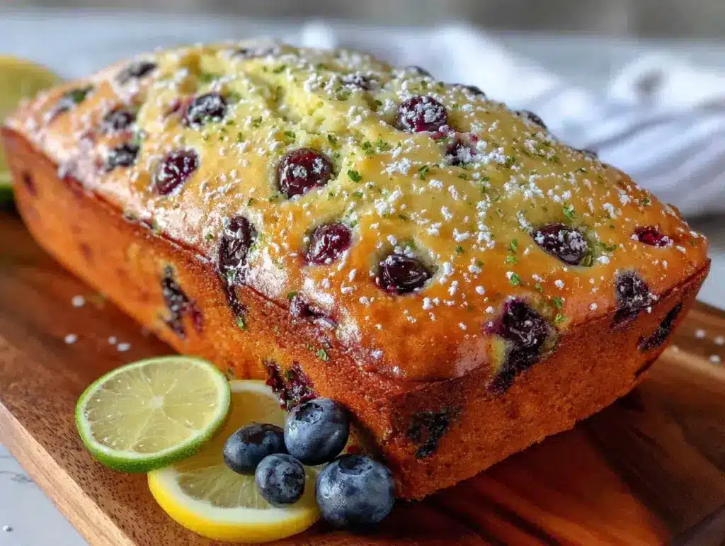 moist blueberry lemon zucchini bread loaf - featured image