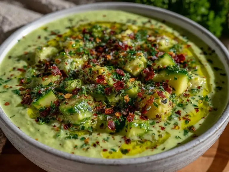 no cook cucumber avocado gazpacho - featured image