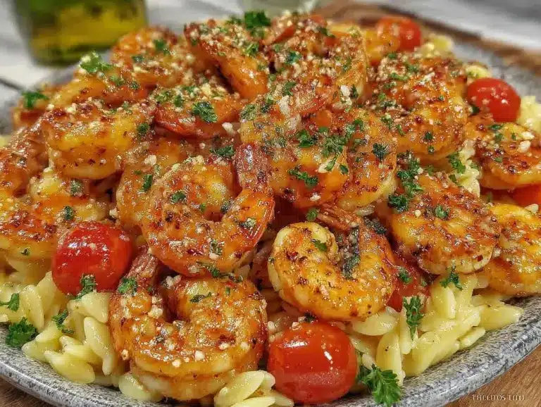 Quick Garlic Butter Shrimp Orzo - featured image