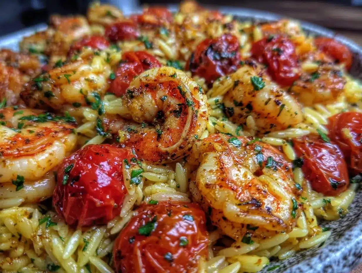 Quick Garlic Butter Shrimp Orzo preparation steps