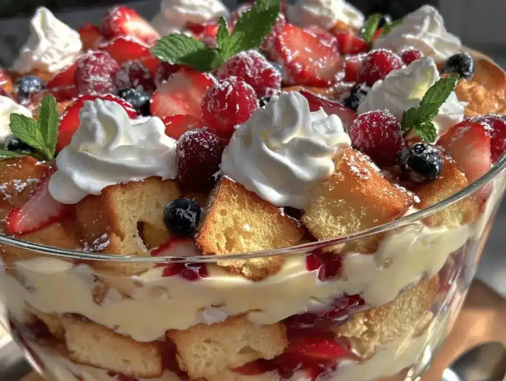 red white and blue berry trifle - featured image