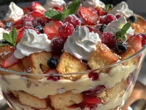 red white and blue berry trifle - featured image
