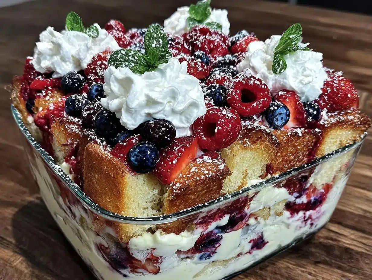 red white and blue berry trifle preparation steps