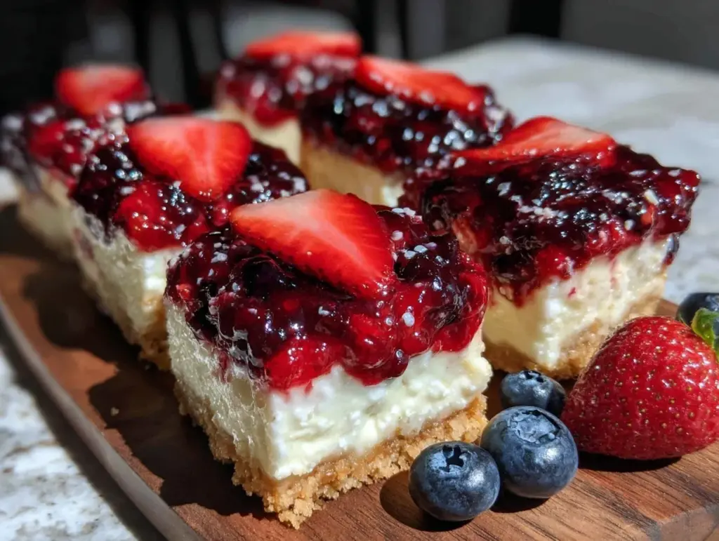 red white blue cheesecake bars - featured image