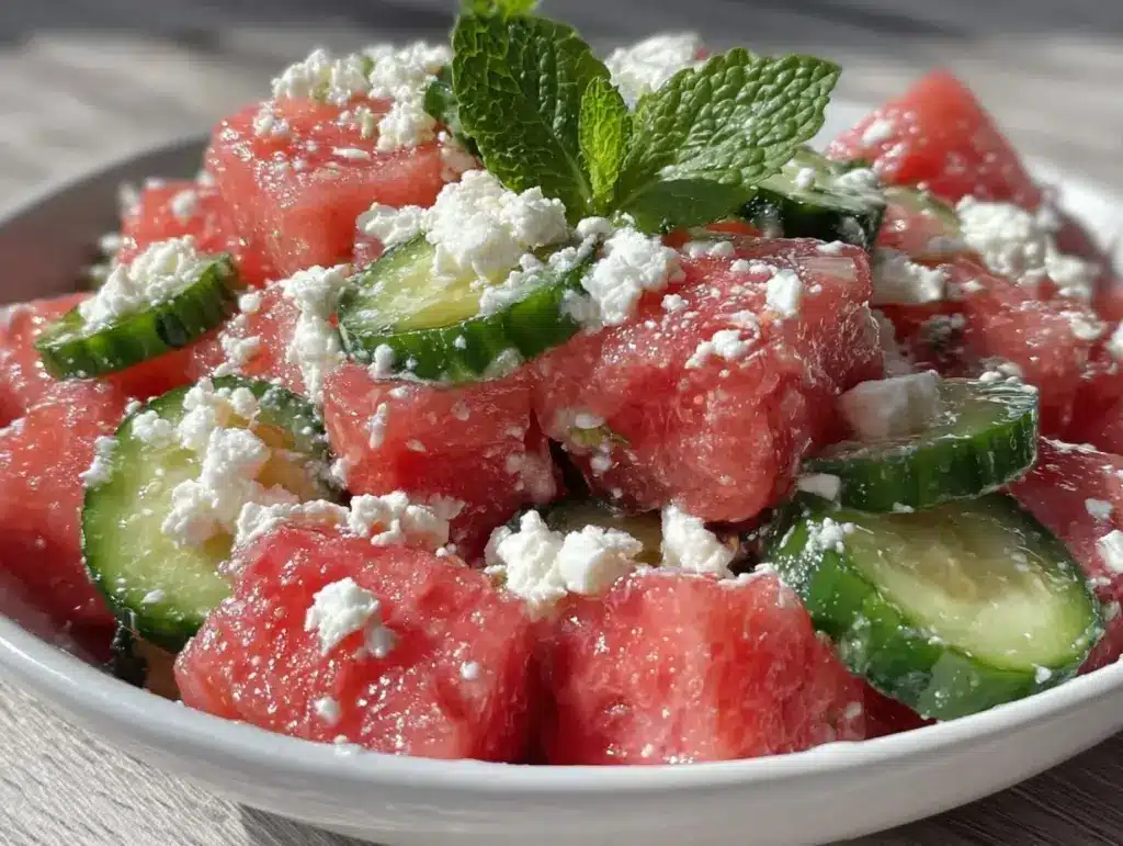 watermelon feta cucumber salad - featured image