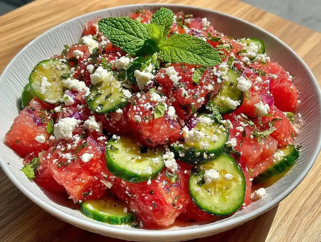 watermelon feta cucumber salad preparation steps